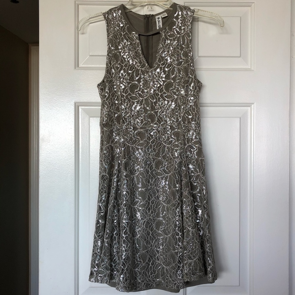 Metallic Taupe and Silver Lace Dress